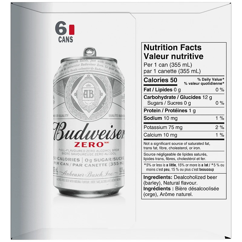 Budweiser Zero Non-Alcoholic Beer 6x355ml Cans, 0.0% Fully Brewed Non-Alcoholic Beer