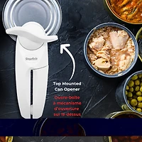 Starfrit Little Beaver Can Opener, Safe, Holds Lid and Leaves No Sharp Edges on Lid, Comfort Grip, 3-Year Warranty, White, Open cans easily without touching the lid using the Starfrit LITTLE BEAVER can opener. Safe with no sharp edges, hygienic as the lid never touches food, and practical for right or left-handed use. Compact and easy to clean with warm soapy water, perfect for everyday kitchen use.