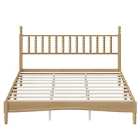 Homy Casa King Size Wood Platform Bed with Gourd Shaped Headboard, Sturdy Slats, Natural Finish, Easy Assembly, Modern Bedroom Furniture