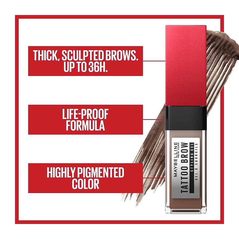 Maybelline Gel Tattoo Brow 3 Jours, hydrofuge, couleur ultrapigmentée Gel pour sourcils 3 Jours