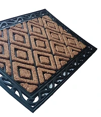 Grand paillasson en caoutchouc et fibre de coco à motif de diamants – 24 pouces x 36 pouces, tapis d’entrée durable et élégant