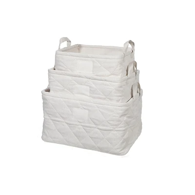 3Pc Nesting Quilted Storage Basket With Handles (Beige)