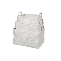 3Pc Nesting Quilted Storage Basket With Handles (Beige)