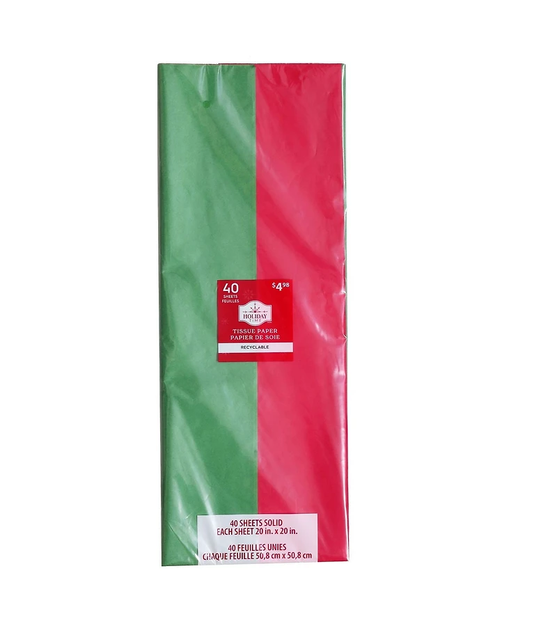Papier cadeau Holiday Time, 40 unités rouges et vertes Quantité 40 feuilles