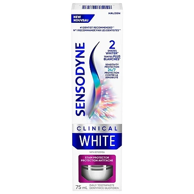 Sensodyne Clinical White Mint Toothpaste for Sensitive Teeth, Stain Protector, 75mL