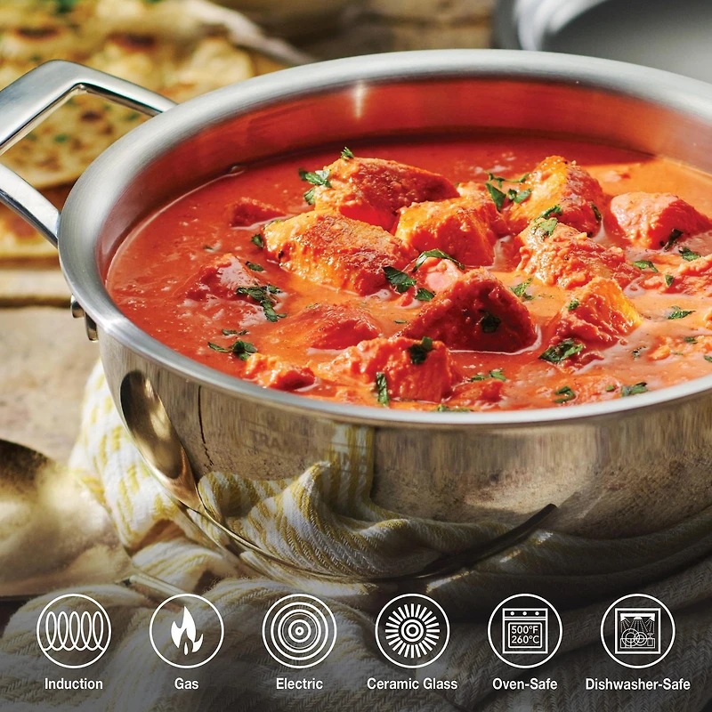 Tramontina Utsava Tri-Ply Clad Stainless Steel Covered Kadai