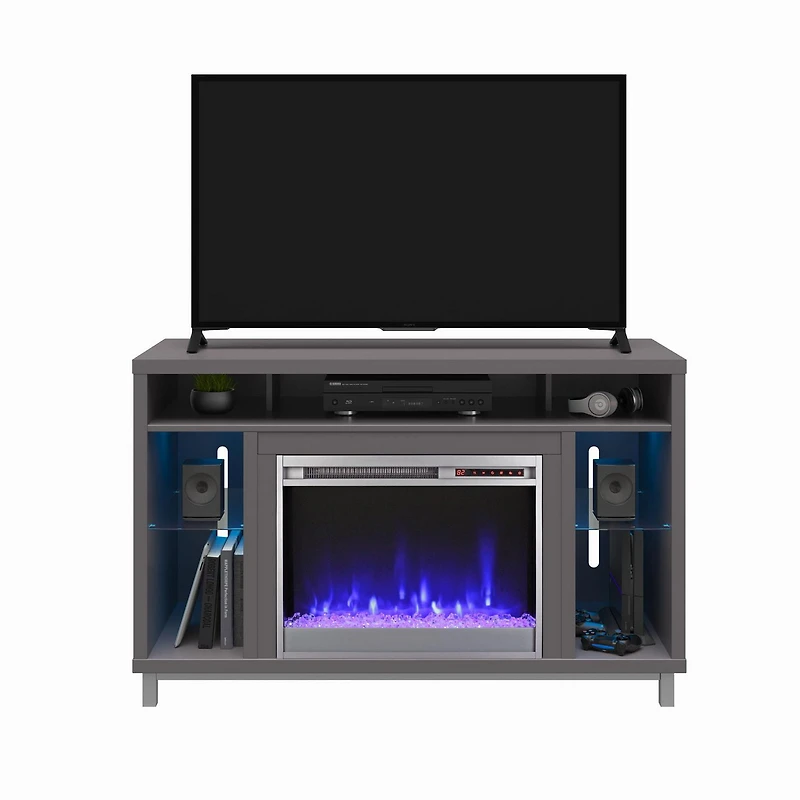 Lumina, meuble TV avec cheminée pour téléviseurs jusqu'à 48", gris graphite