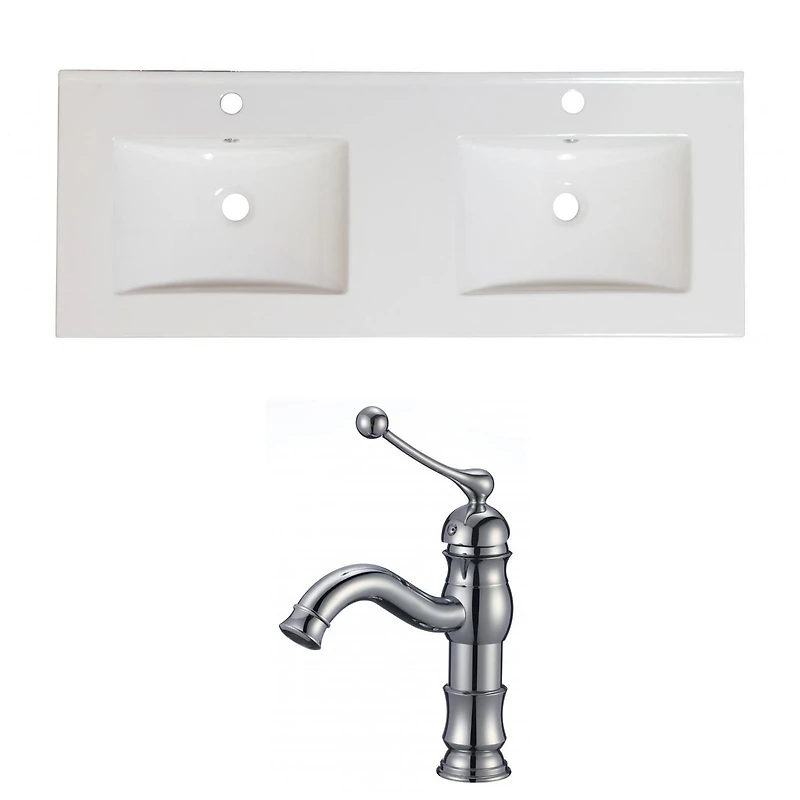American Imaginations 23.75-in. W Floor Mount White Vanity Set For 3H8-in. Drilling Bianca Carara Top White UM Sink AI-15846