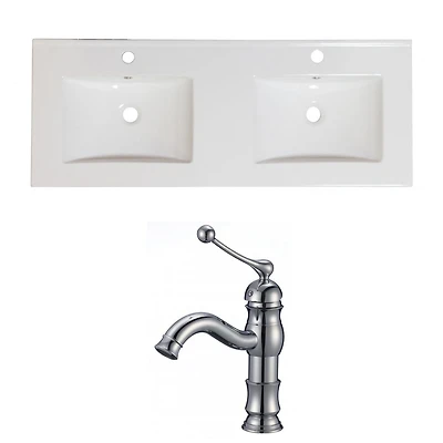 American Imaginations 23.75-in. W Floor Mount White Vanity Set For 3H8-in. Drilling Bianca Carara Top White UM Sink AI-15846