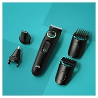 Kit tout-en-un Braun Series 3 3450, tondeuse pour hommes 6 en 1 avec tondeuse à barbe, pour le nez et les oreilles, tondeuse à cheveux et plus, lame ultra tranchante, 40 réglages de longueur, pile rec 1CT