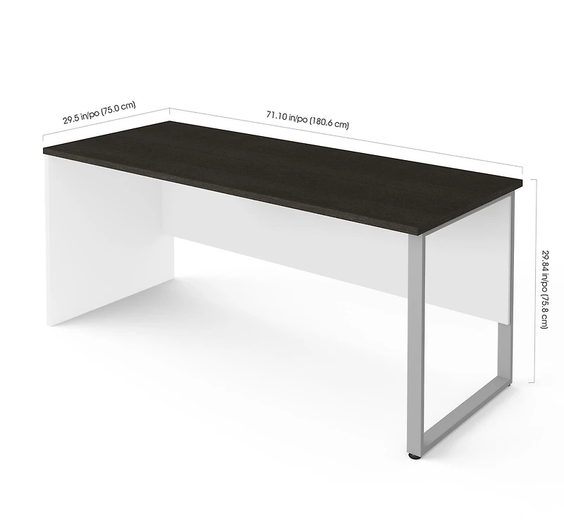 Bestar Pro-Concept Plus 71L Table de bureau avec patte de métal rectangulaire - Blanc et gris profond
