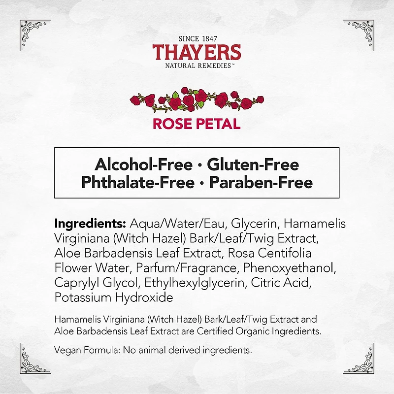THAYERS Rose Petal Facial Toner Alcohol-Free Witch Hazel Aloe Vera Formula Travel Size 89mL