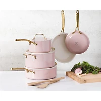 Martha Stewart Galway 10 Piece Aluminum Cookware Set w/Alum Lid, Pink