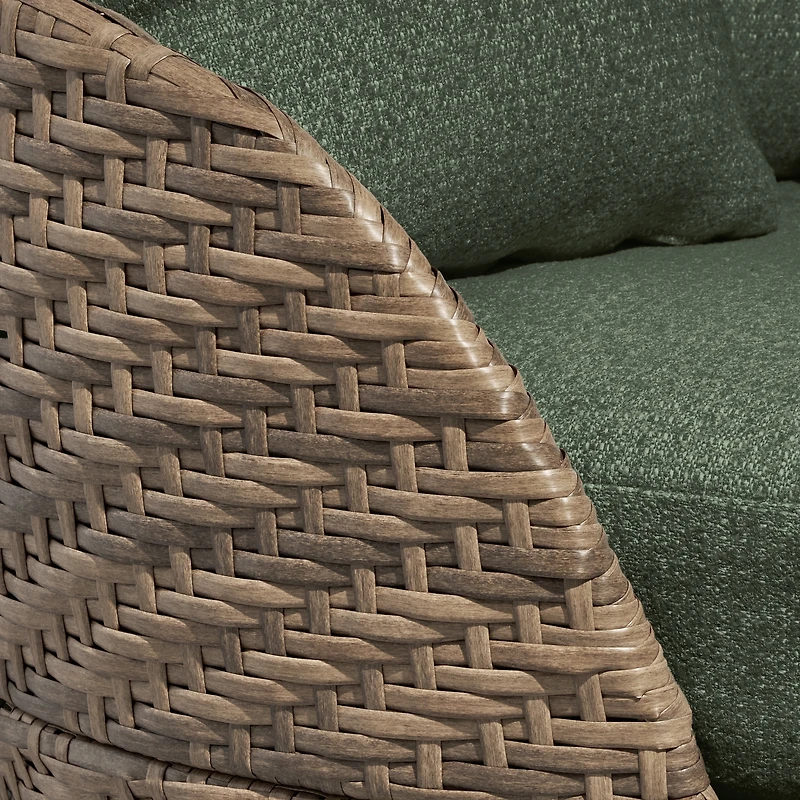 Fauteuil original pivotant d’extérieur en osier avec coussins en tissu bouclé et housse Beautiful par Drew Barrymore, brun/thym