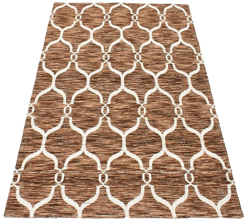 ECARPETGALLERY 5'1" x 6'10" Contemporary Collage Handmade Area Rug for Living Room, Dining Room and Bedroom in Brown