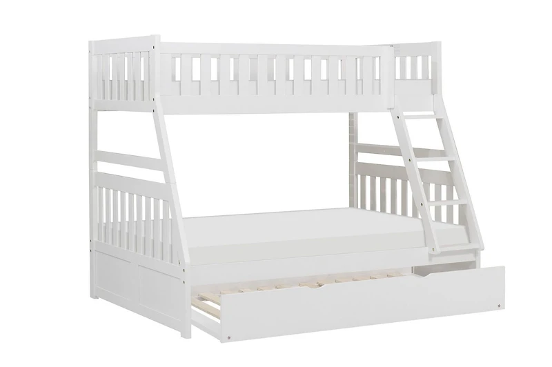 Topline Home Furnishings  White Twin over Full Bunk Bed with Twin Trundle
