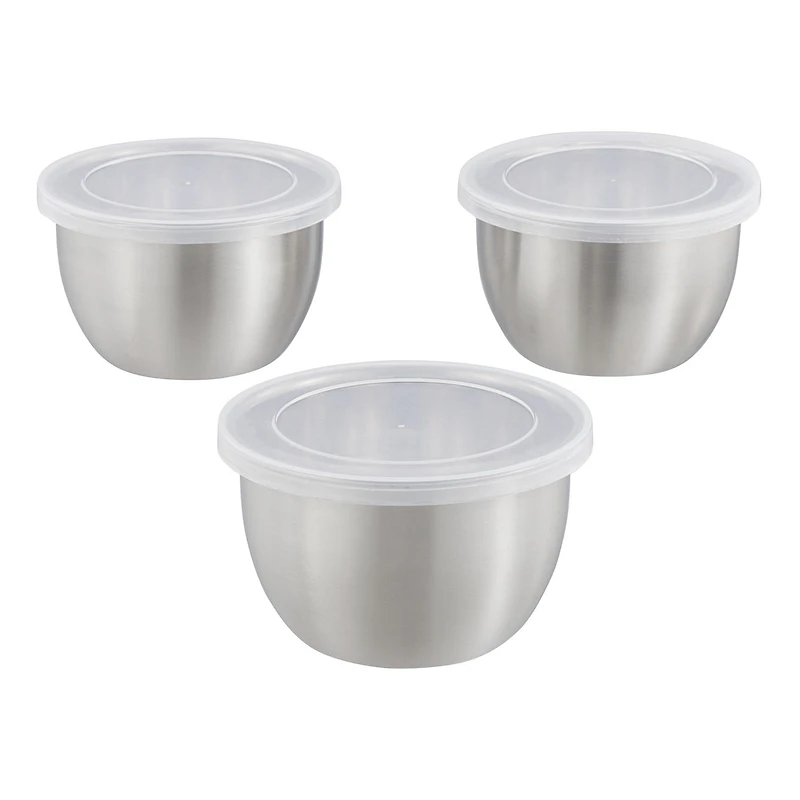 Mainstays 6-Piece Brushed Stainless Steel 2-Cup Prep Bowl with Lid, 3 Pack