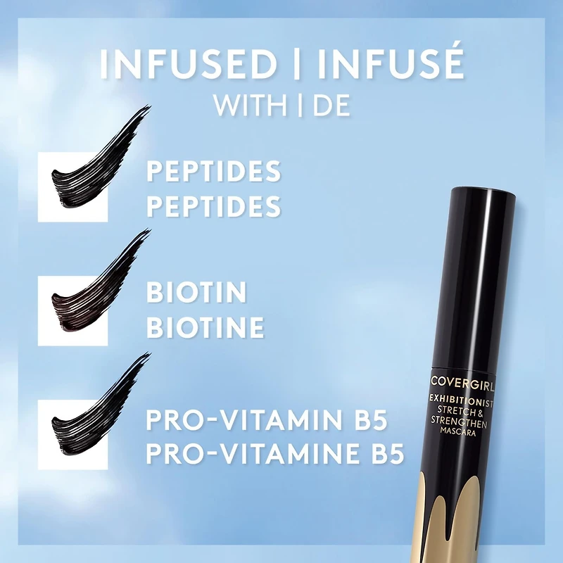 COVERGIRL Mascara Exhibitionist Stretch and Strengthen, formulé avec des peptides, de la biotine et de la pro-vitamine B5, non agglomérant, sans bavures, 100 % sans cruauté envers les animaux Mascara allongeant