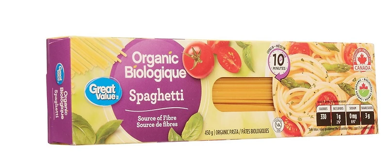 Spaghetti de Great Value Biologique