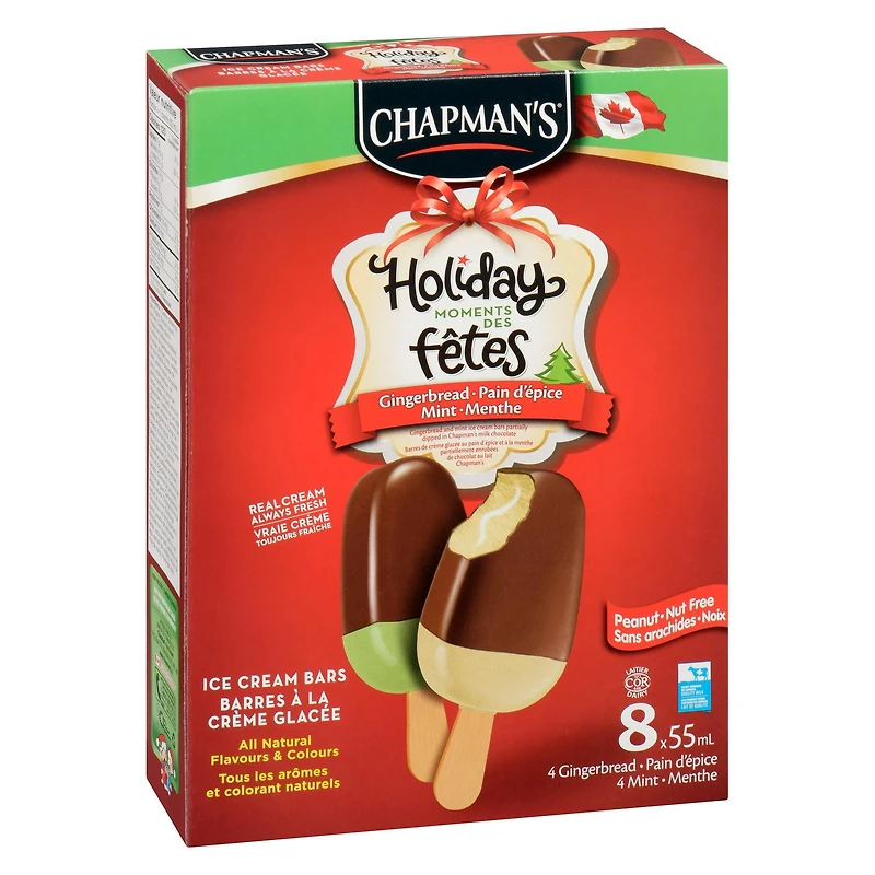 Chapman's Holiday Moments Gingerbread & Mint Ice Cream Bars in a Box, 8 x 55mL