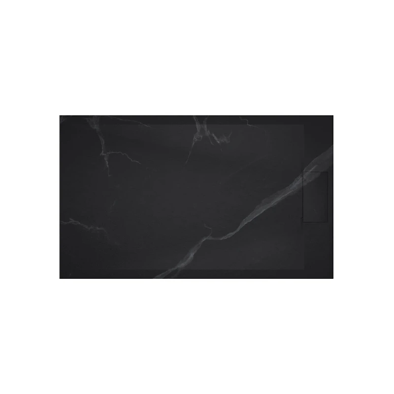 Emberveil Marble Black SMC Shower Base 36" x 60" – Low Profile Anti-Slip Stone Texture with Side Drain