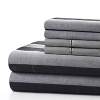 Marina Decoration Ultra Soft Silky Deep Pocket Rich Printed Bedding Rayon from Bamboo All Season Sheet Set with Pillowcases, Black Grey Stripes Pattern