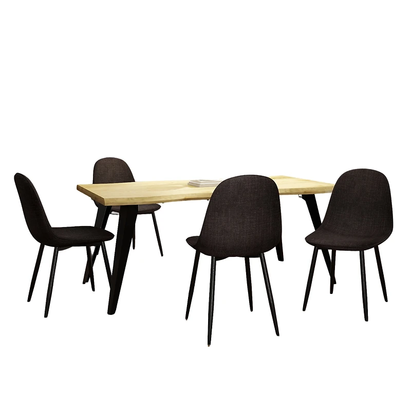 Homy Casa Modern Industrial 5-Piece Dining Set for 4 for Dining Room, Faux Wood Walnut Live Edge Table with 4 Armless Chairs