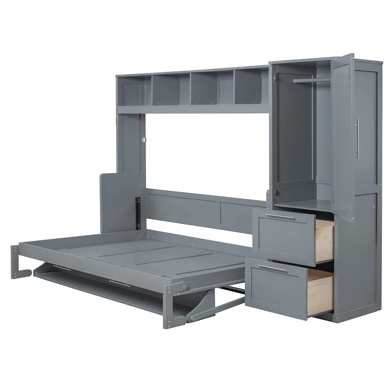 Noble House Full Size Murphy Bed Wall Bed with Closet and Drawers,Gray