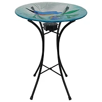Angelo Décor Bain d'oiseau en verre harmonie des colibris de 46,5 cm avec support en métal et lumière solaire