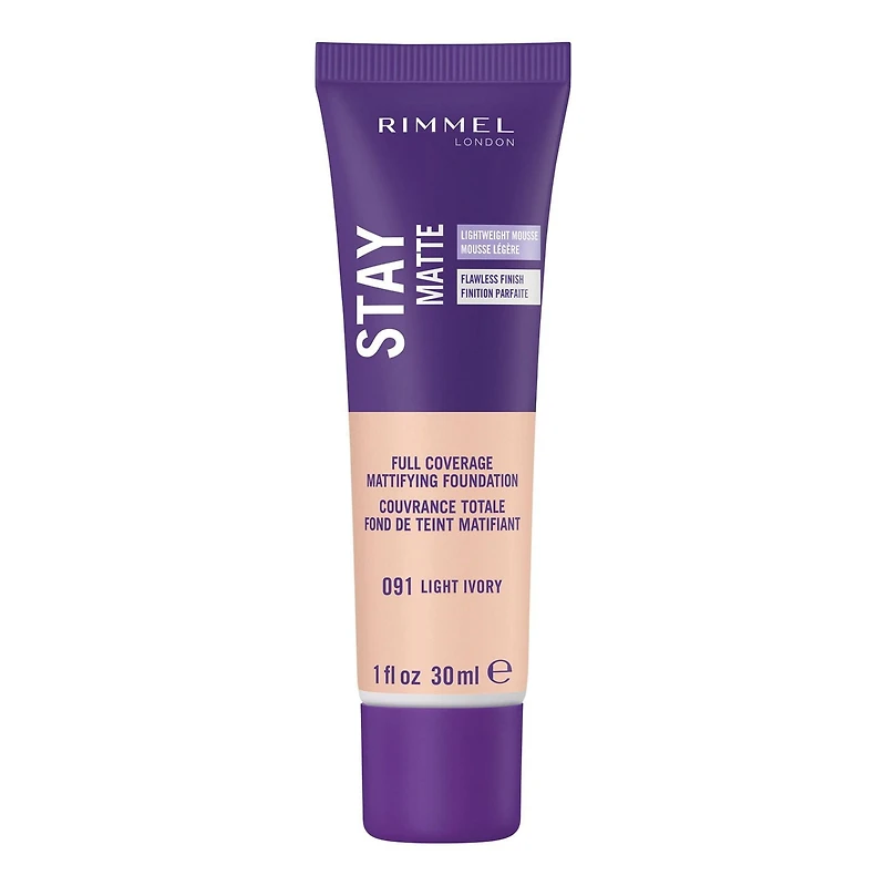 Rimmel Stay Matte Foundation, lightweight, silky formula, light liquid mousse and anti-pollution complex, 24H wear, 100% Cruelty-Free, Fresh & natural matte finish