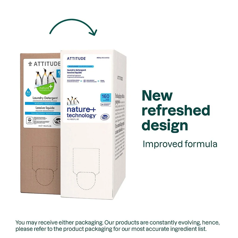 ATTITUDE nature+ technology, Laundry Detergent, Refill, Wildflowers, 160 Loads, 4L