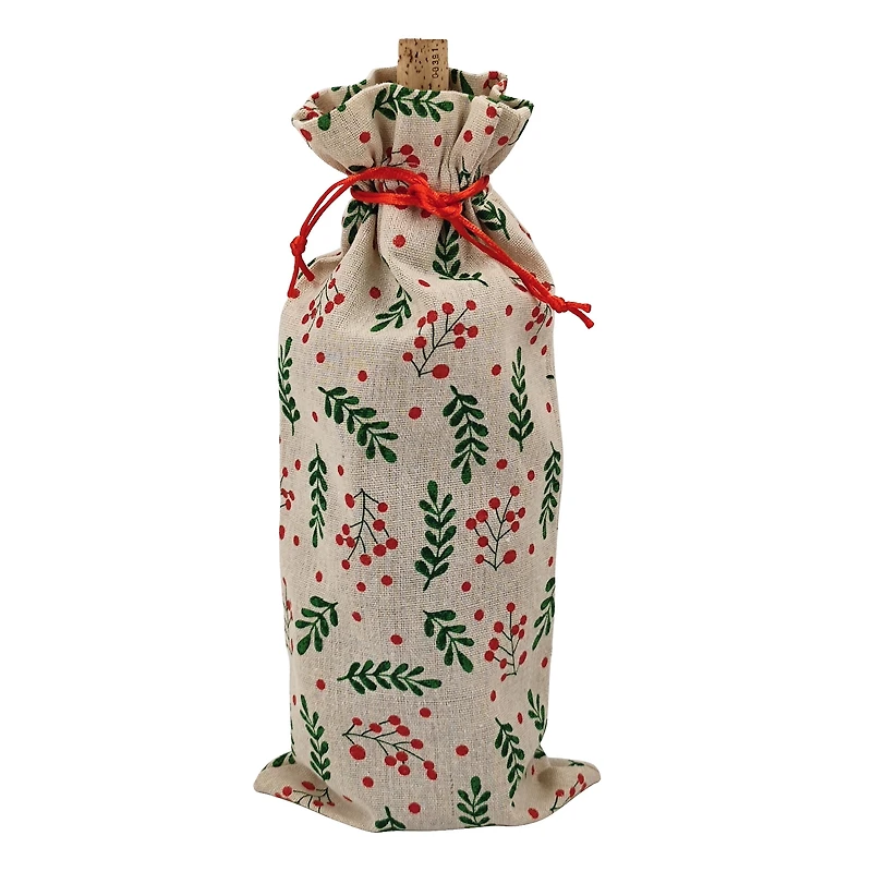 Holiday Time 3 Count Fabric Bags with Drawstring 6" by 14" for Xmas Package Storage