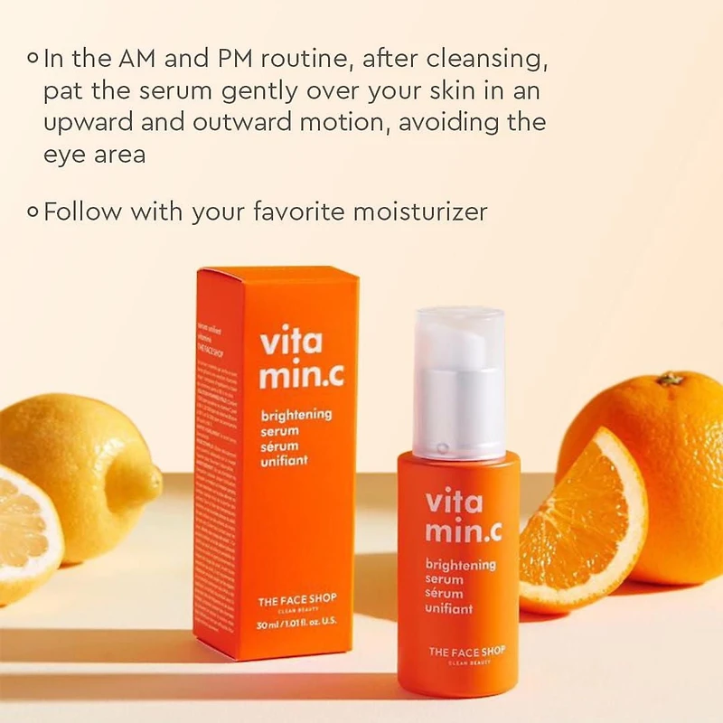 Sérum illuminateur Vitamin C The Face Shop avec acide hyaluronique et niacinamide, pour les taches foncées, la peau terne et le teint inégal – beauté coréenn