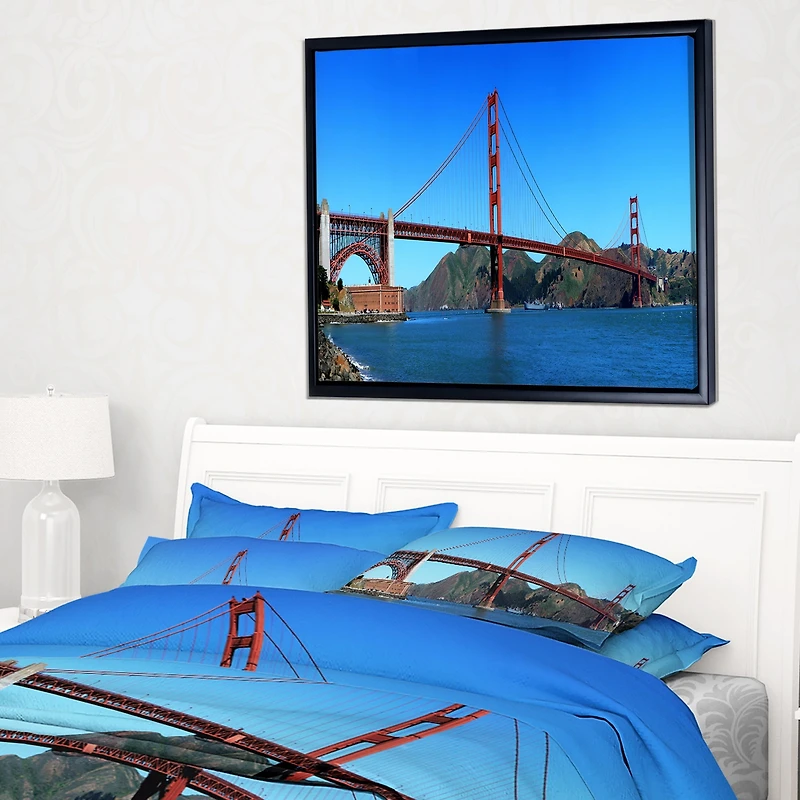 Design Art Golden Gate Bridge Sous Le Ciel Bleu Sur Toile Encadrée