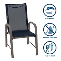 COSCO Outdoor Living Paloma Steel Patio Dining Chairs, Light Gray Sling, Dark Gray Steel Frame, 6-Pack