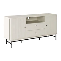 Corliving Hikari Sideboard Buffet Cabinet with 2 Sliding Doors, Sideboard with Open and Close Storage, Accent Sideboard for Dining Room, Living Room, White