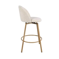 Homy Casa Set of 2 Swivel Upholstered Barstool with Metal Woodgrain Legs and Footrest for Kitchen Dining Room, Biscuit