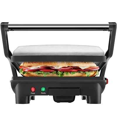Chefman 3-in-1 Panini Press & Grill, 4-Slice Non-Stick, Opens Flat - Stainless Steel, New