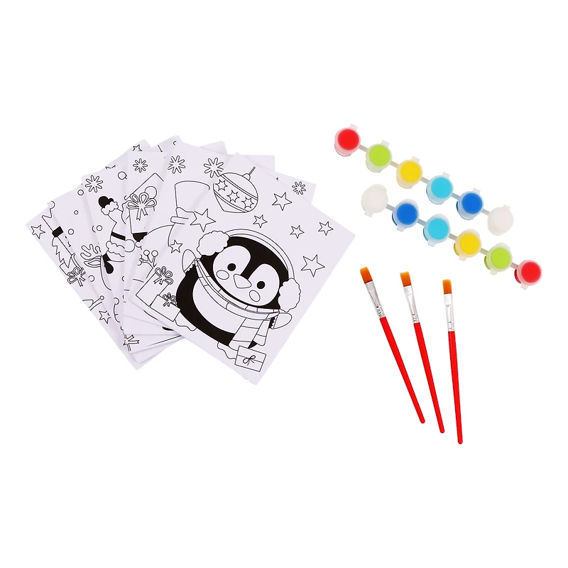Christmas CYO Artist Creation for Kids DIY Paint with Three Brushes and Twelve Paint Pots Holiday Time