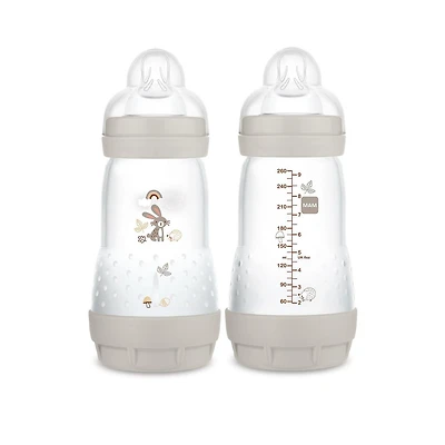 MAM Easy Start Anti-Colic Matte Baby Bottles, 2x9oz Bottles, Medium Flow Bottles with Silicone Nipple, Unisex Baby Bottles