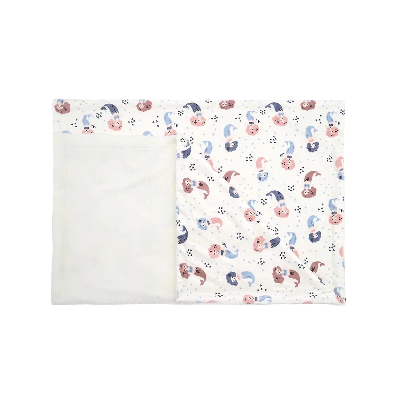 Marina Decoration Reversible Rich Printed Woven Fluffy Plush Soft Warm Flannel Fleece Children Throw Sherpa Kids Blanket, 40 x 50 Inch Pink Mermaid with White Base Pattern