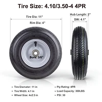 Hi-Run Sawtooth 4.10/3.50-4 4PR Pneumatic Wheelbarrow Tire Wheel 5/8" Axle Bore