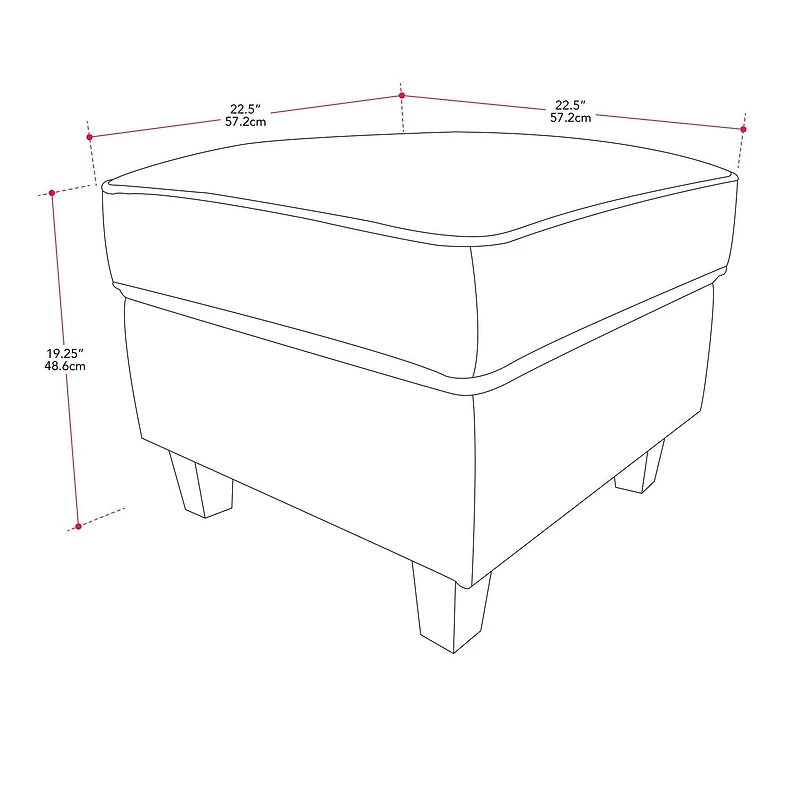 CorLiving Georgia Linen-Like Upholstered Square Ottoman with Wood Legs