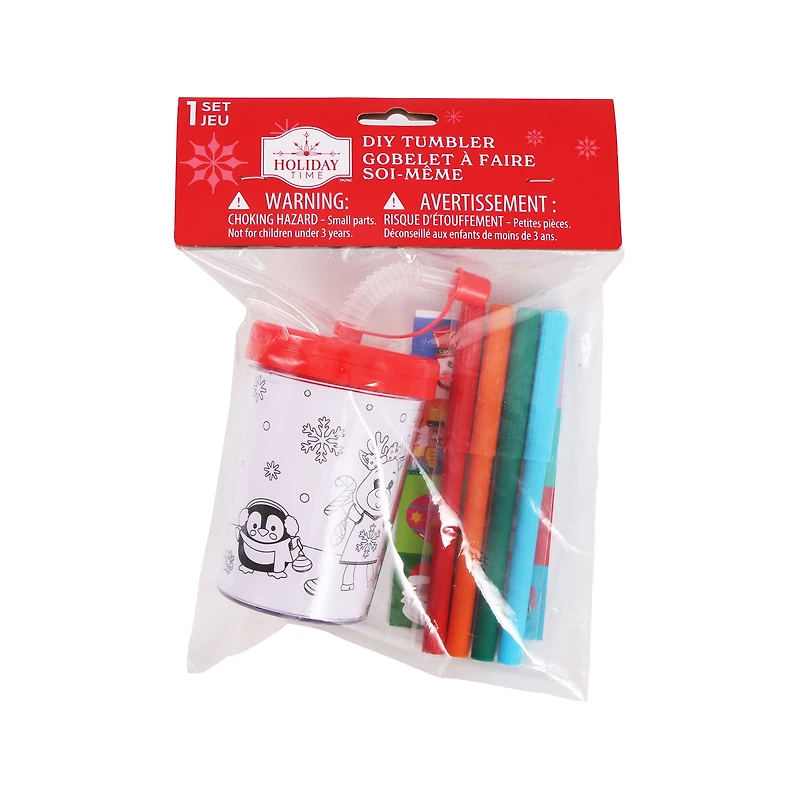 6CT DIY Red Paint Straw Tumbler, Novelty, with Stickers and Four Markers, Holiday Time, DIY paint set