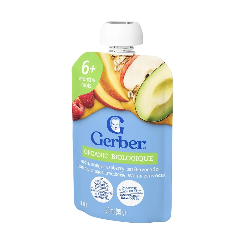 GERBER Purée Biologique pour Bébé Pomme Mangue Framboise Avocat Avoine