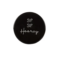 Linden Porcelain 4 Piece Coaster Set with Black Finish, Assorted Sayings, 3.9in Diameter