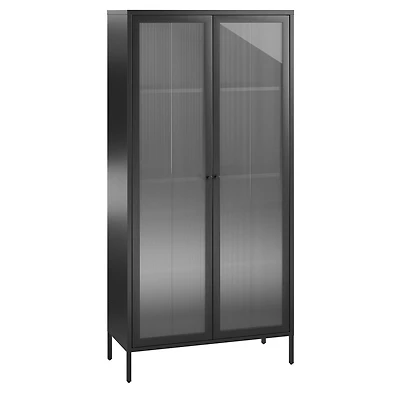 Systembuild Evolution Ashbury Heights Tall 2 Door Storage Cabinet-Fluted Glass Metal Locker, Black