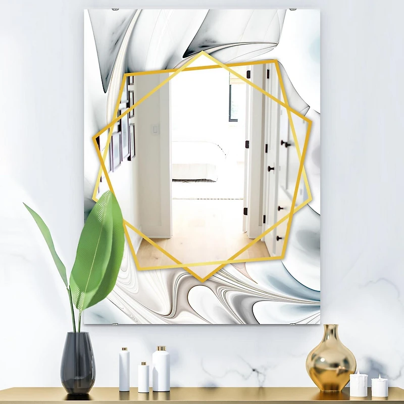 Designart 'White Stained Glass Floral Art' Miroir Moderne - Miroir Mural Contemporain - 24x36
