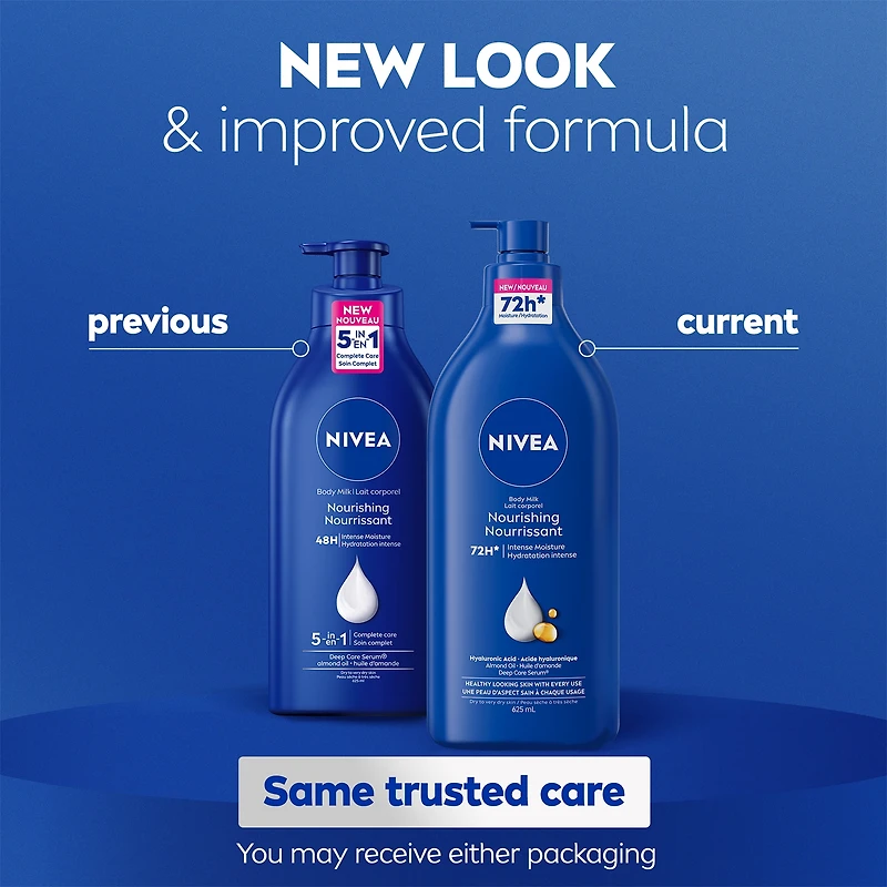 NIVEA Nourishing 72-Hr Hydrating Body Lotion, Body Milk with Hyaluronic Acid, 625 mL, 625 mL