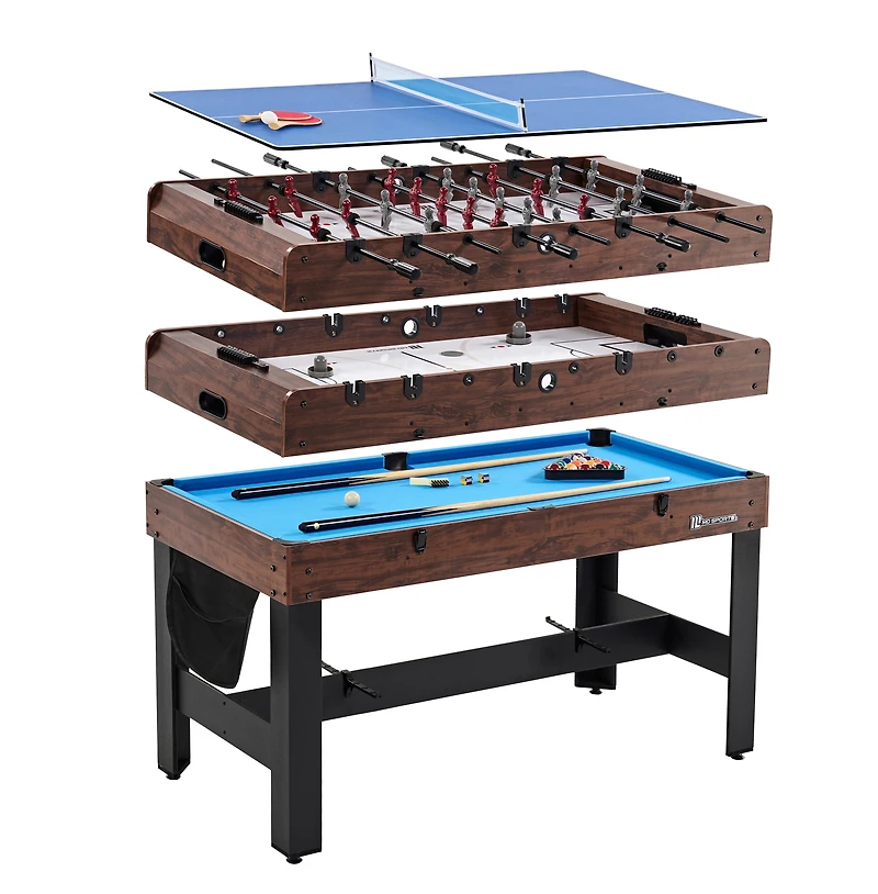 Jeu multi 4-en-1 de 54 po : table de billard, tennis de table, hockey sur air et baby-foot, par MD Sports